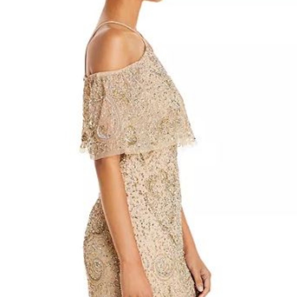 AIDAN MATOOX COLD SHOULDER BEADED GOWN